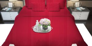 Rajasthani satin stripe Bedsheet King Size with 2 Pillow Cover. red