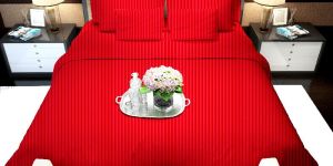 Rajasthani Satin Stripe Bedsheet King Size with 2 Pillow Cover Red