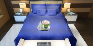 Rajasthani Satin Stripe Bedsheet King Size with 2 Pillow Cover Blue