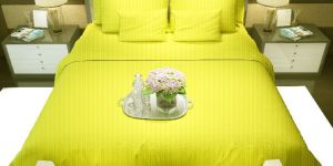 Rajasthani satin stripe Bedsheet King Size with 2 Pillow Cover. Yellow