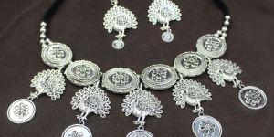 Oxidised German Silver Black Metal Fusion Style Choker Necklace