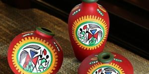 Warli Painted Clay Home Decoration Pots Set of 3