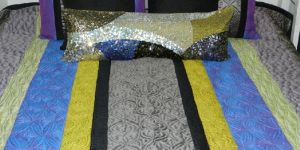 Polyester Quilted and Embroidered Bed Cover with Embroidered Pillows