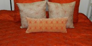 Polyester Quilted Bed Cover with Botanical Embroidered Pillows