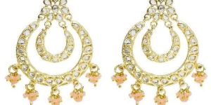 Traditional Gold Plated Peach Color Kundan Earrings