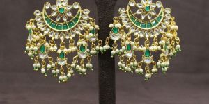 Pachi Kundan Chand Bali Long Gold Plated Earrings