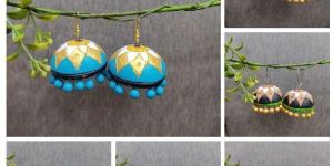 BFTBHC59 Hand Painted Floral Terracotta Jhumka