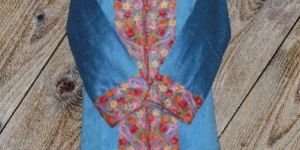 Sky Blue Aari Embroidered Kashmiri Long Coat