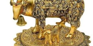 White Metal Kamdhenu Calf Cow Statue