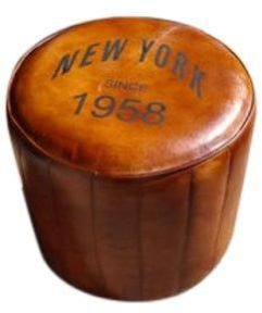 Round Leather Pouf