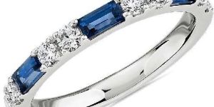 White Gold Diamond and Blue Sapphire Ring