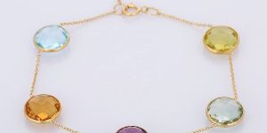 Semi Mix Stone Adjustable 18K Yellow Gold Bracelet