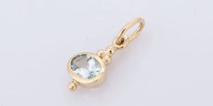 Semi Precious Aquamarine Solitaire 14K Yellow Gold Pendant