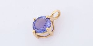 Semi Precious Tanzanite Solitaire 14K Yellow Gold Pendant