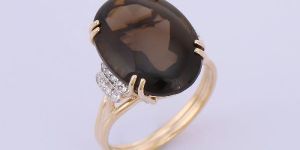 Smoky Topaz with Diamond 14K Yellow Gold Ring