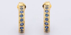 Tiny Blue Sapphire Round 14K Yellow Gold Bali