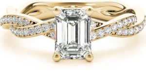 Gold Multi Row Emerald Shape Diamond Engagement Ring