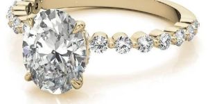 Oval Moissanite and Diamond Band Engagement Ring