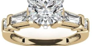 Round & Baguette Moissanite Wedding Ring