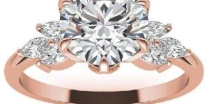Round Cut Moissanite Marquise Engagement Ring