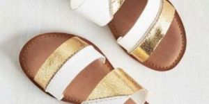 Synthetic Leather Tangled Texture Golden Flat Sandals
