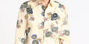 Mens Creamy Big Flower Print Full Sleeves Cotton Shirt
