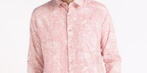 Mens Pink Block Printed Full Sleeves Cotton Shirt