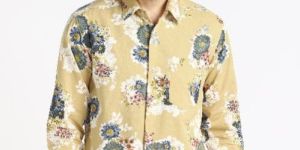 Mens Yellow Big Flower Print Full Sleeves Cotton Shirt