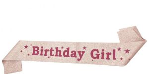 HIPPITY HOP ROSE GOLD BIRTHDAY GIRL SASH SATIN PACK OF 1 FOR BIRTHDAY PARTY