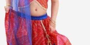 Kids Bandhani Print Flutter Sleeve Choli with Lehenga Set