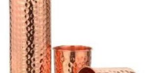 Hammered Copper Bottle and Glass Set