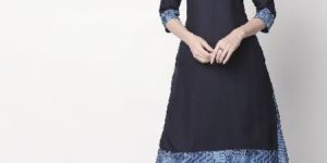 RIYAZ GANGJI LIBAS Womens Rayon Printed Regular Kurti (Navy Blue)