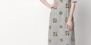 RIYAZ GANGJI LIBAS Womens Rayon Printed Regular Kurti Grey
