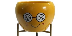 Yellow Smiley Planter with Stand