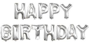 HIPPITY HOP SILVER HAPPY BIRTHDAY FOIL SET FOR PARTY (SET OF 13 LETTERS) PACK OF 1