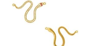 Yellow Gold Diamond Snake Connector with Ruby Eyes