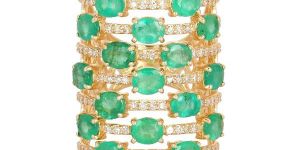Yellow Gold Emerald Diamond Colorstone Multiband Ring