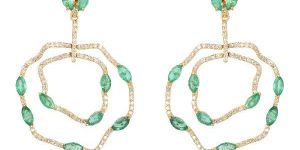 Yellow Gold Emerald Diamond Dangles