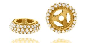 Yellow Gold Pave Diamond Three Line Rondelle