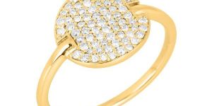 Yellow Gold Round Pave Diamond Disc Ring