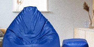 Blue Beans Filled Luxury Bean Bag with Footstool