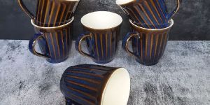 KHURJA CERAMIC Premium Export Quality Ceramic mugs - Milk mug, coffee mug, tea mug, set of 6