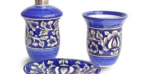 KHURJA CERAMIC Premium Handmade Artwork Bathroom Set of 3 Piece