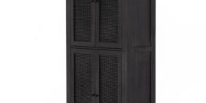 Wood Bookshelf with Rattan Door