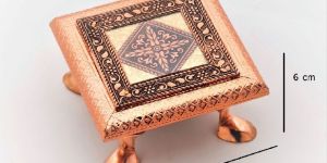 ShCraft Design Copper Metal Antique Designer Wooden Temple Ganesha Holy Handmade Pooja Chowki