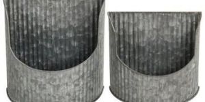 Rustic Silver Galvanized Metal Wall Mounted Planter, Set of 2