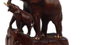 Wooden Elephant with Baby