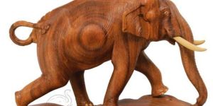 Wooden Running Elephant Showpiece