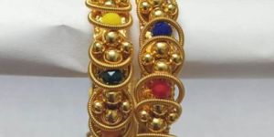 Multi Color Crystal Oxidized Gold Plated Bangles