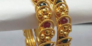 Red and Green Crystal Oxidized Gold Plated Bangles